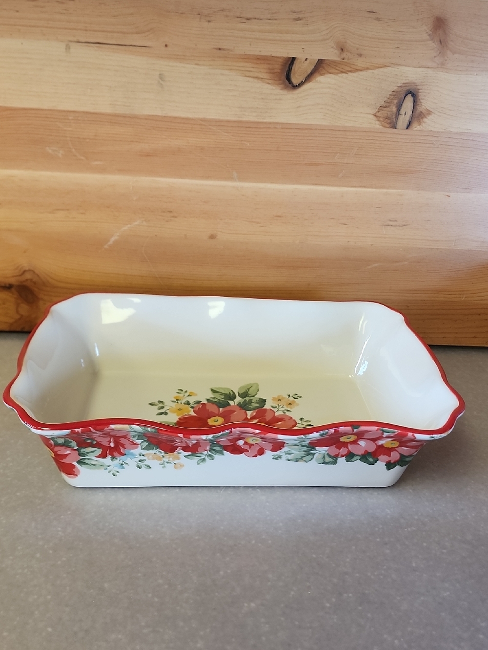 The Pioneer Woman Floral Ceramic Baking Dish with Red Trim. - Picture 2 of 12